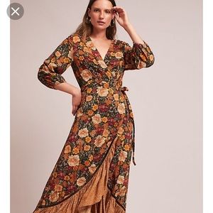 Anthropologie farm rio wrap dress autumnal